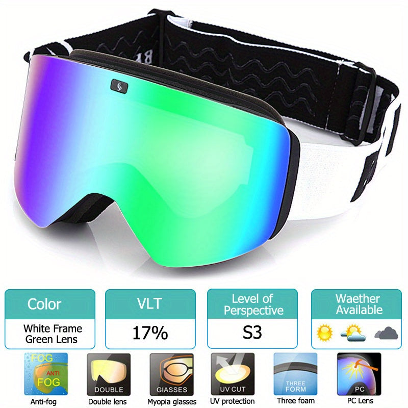 Magnetic Ski Goggles Double Layer Lens Anti fog UV400 Snowboard Glasses