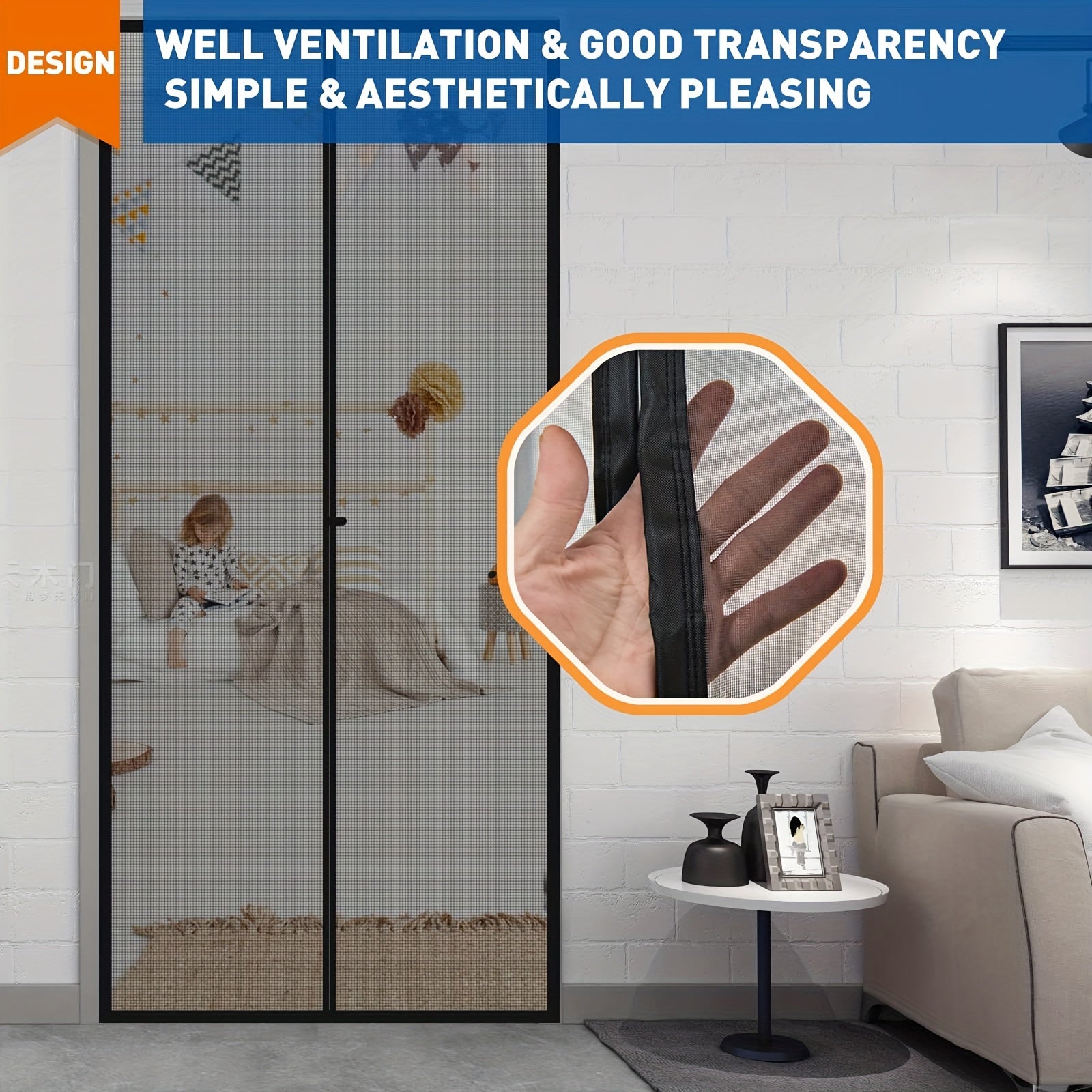 Magnetic Screen Door Mesh Screen Magnetic Closure Heavy Duty Pet Kid Friendly