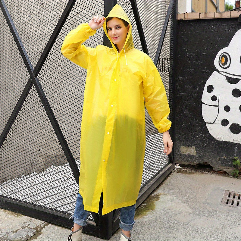 Reusable Portable Rain Poncho with Hood and Elastic Cuffs for Outdoor Activities