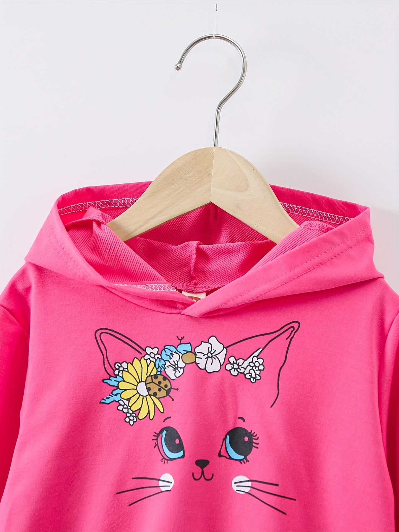 Cartoon Cat Pattern Girl's 2pcs Hoodie & Sweatpants Set