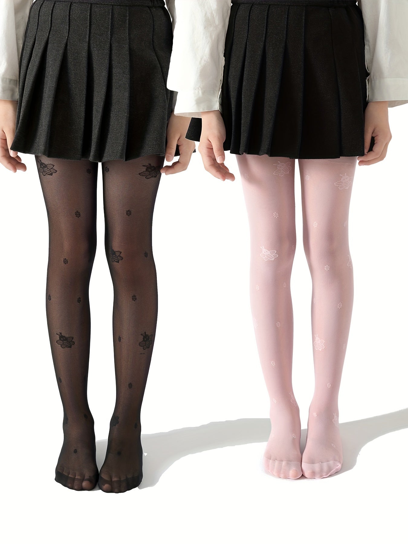 Girls Footed Leggings Bees Print Tight Fit Mesh & Thin Stockings Pants