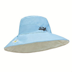 Daisy Embroidery Sun Hat Wide Brim Bucket Hat