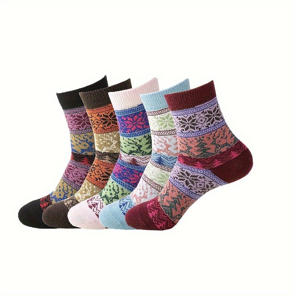 5 Pairs Christmas Print Socks Women's Mid Tube Stockings