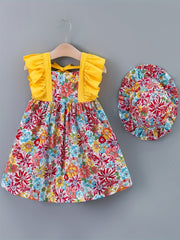 Floral Print Dress & Hat Set for Baby Girls 2pcs