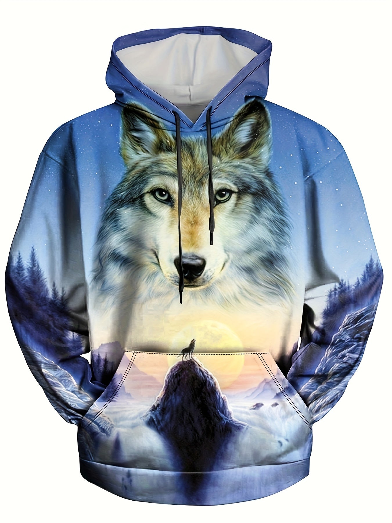 Wolf 3D Print Hoodie for Men Graphic Hooded Pullover Mens Clothing