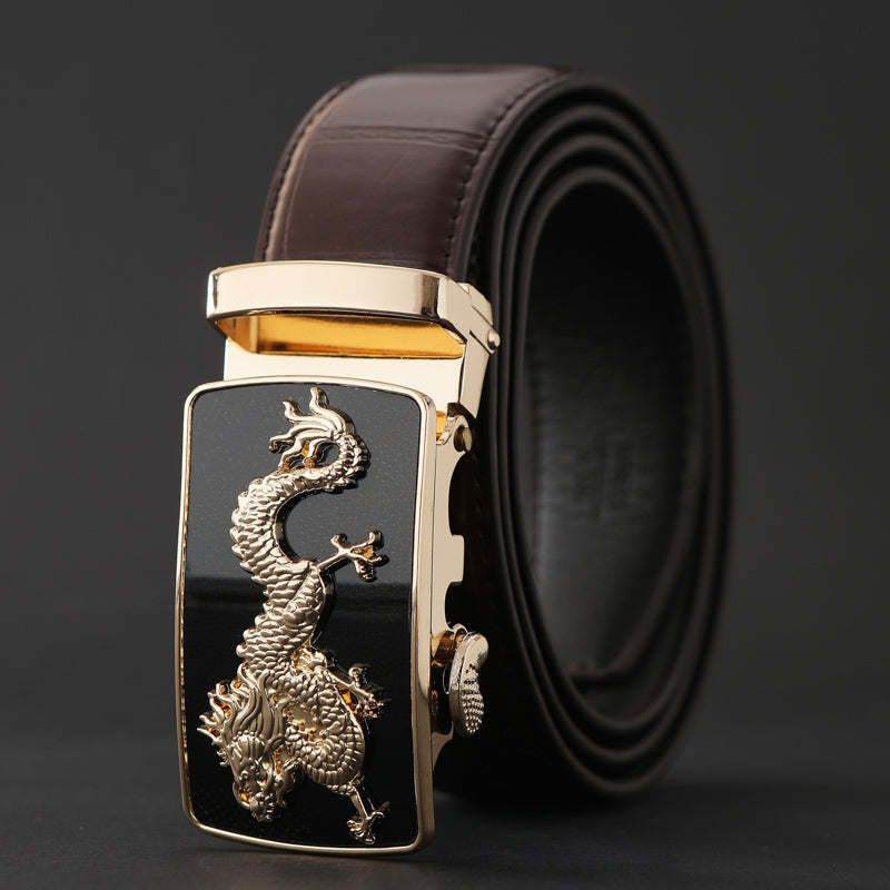 Men's Business PU Leather Belt Dragon Decor