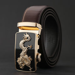 Men's Business PU Leather Belt Dragon Decor