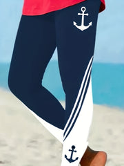 Anchor Print Skinny Leggings Stretchy Leggings Women's Clothing