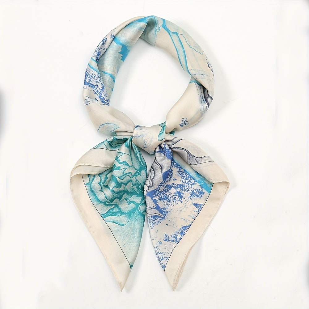 Boho Flower Print Square Scarf Gradient Shawl Bandana Women Head Wrap