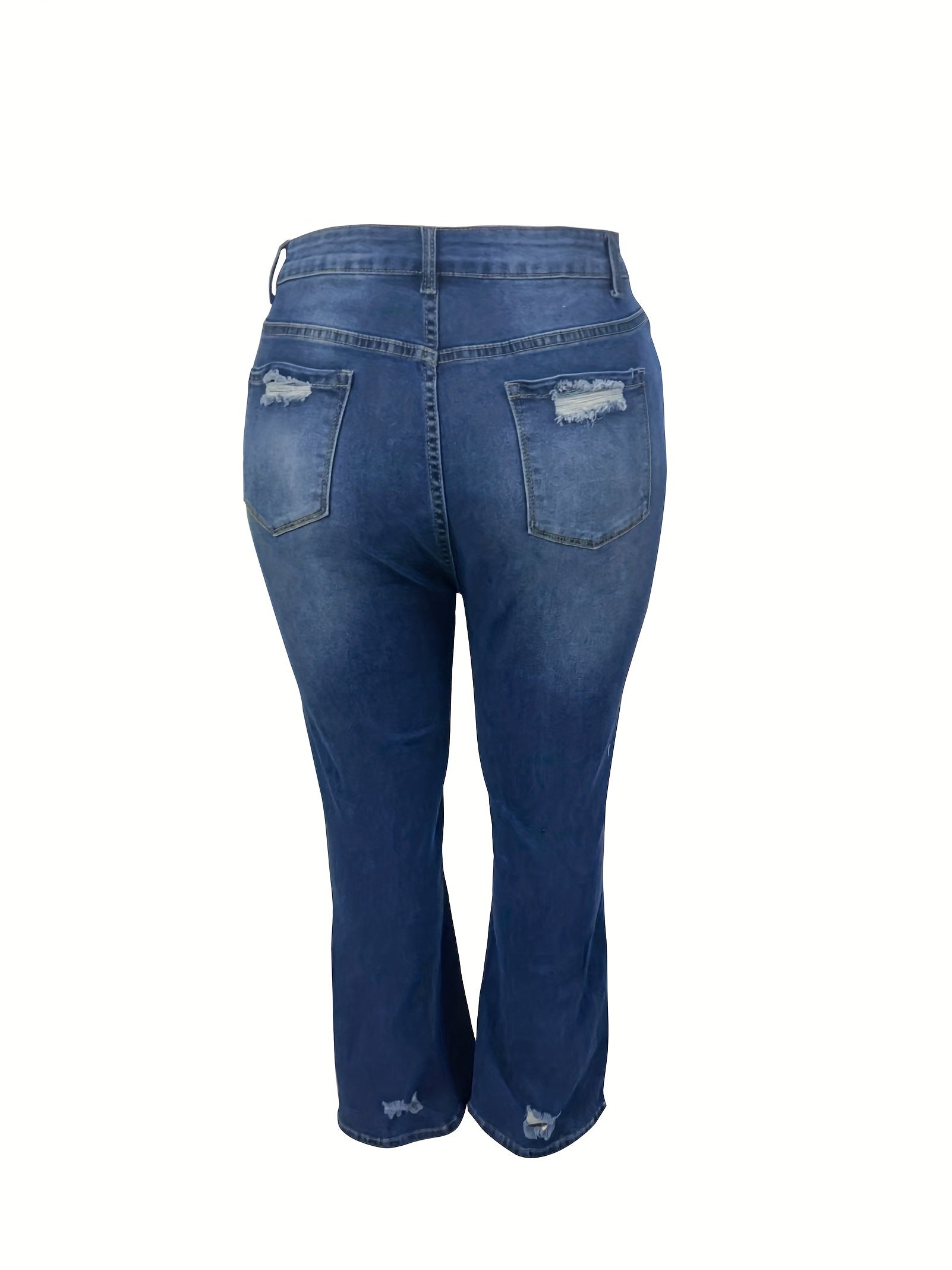 Ripped Button Fly Flared Leg High Stretch Washed Denim Pants