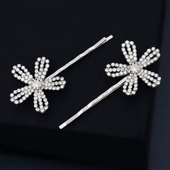 Silvery Flower Hair Pins Set Of Hair Pins Flowers