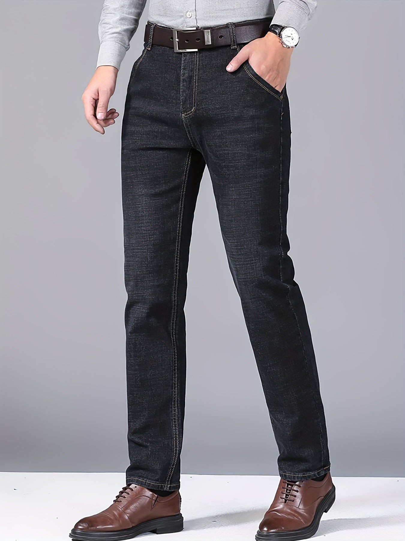 Men's Regular Straight Leg Jeans Semi-formal Stretch Denim Pants