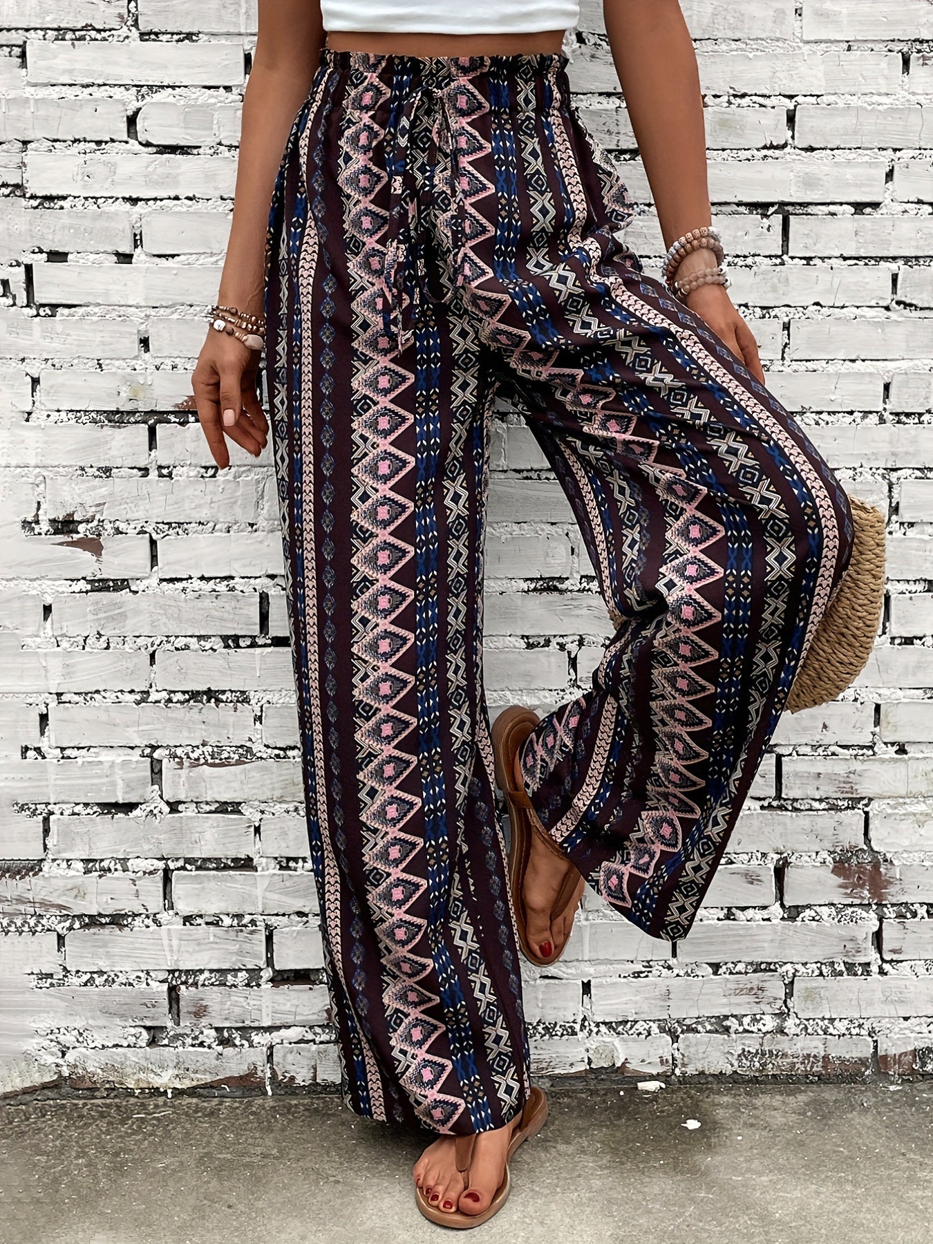 Wide Leg Pants Casual Paper Bag Waist Pants For Spring & Summer Women's Clothing