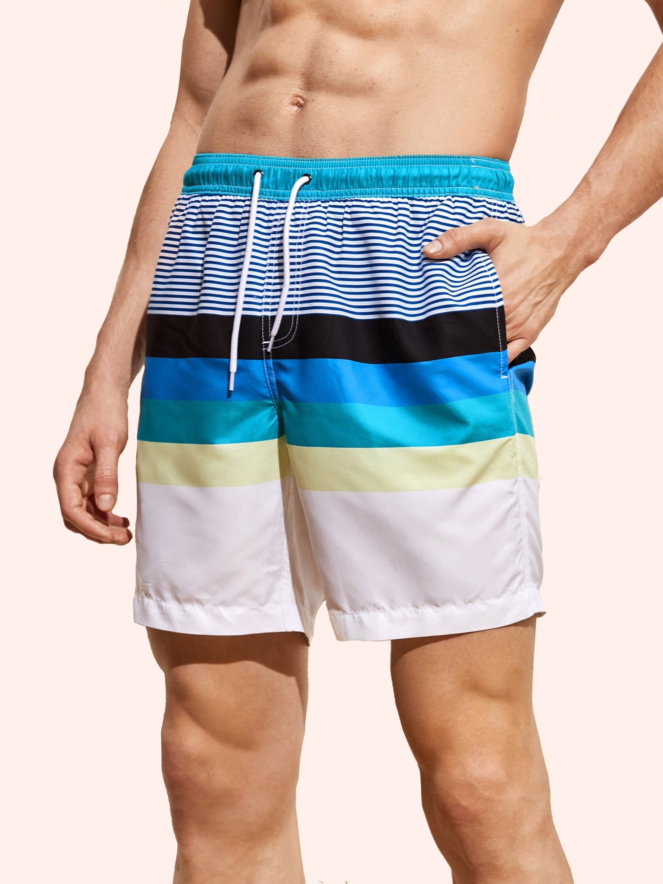 Striped Pattern Men's Swim Trunks Quick Dry Beach Shorts Swimwear