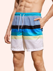 Striped Pattern Men's Swim Trunks Quick Dry Beach Shorts Swimwear