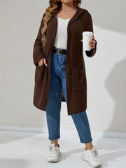 Knit Hooded Overcoat Cardigan Women's Long Sleeve