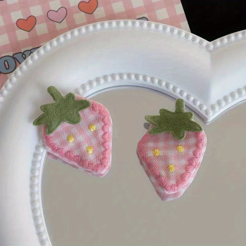2pcs Girls Pink Strawberry Hairpins Sweet Hair Accessories