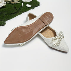 Women's Pointed Toe Flat Shoes with Faux Pearl Bowknot