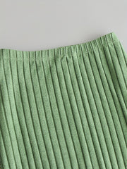 Women's Plus Solid Ribbed Elastic High Rise Slight Stretch Maxi Midi Skirt