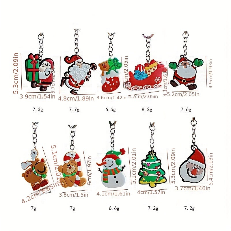 10pcs Christmas Cartoon Keychain PVC Key Ring Charm Gift