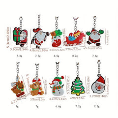 10pcs Christmas Cartoon Keychain PVC Key Ring Charm Gift