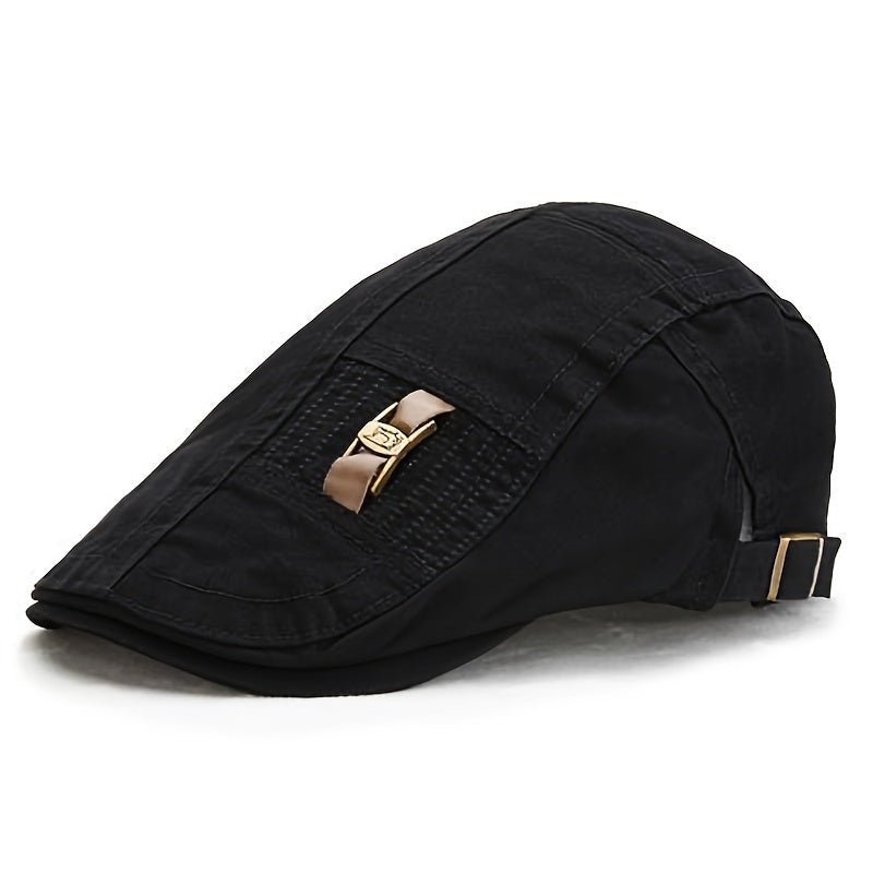 Men's Vintage Leather Beret with Iron Buckle