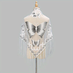 Butterfly Embroidered Tassel Shawl Triangle Scarf Lace Wrap for Party