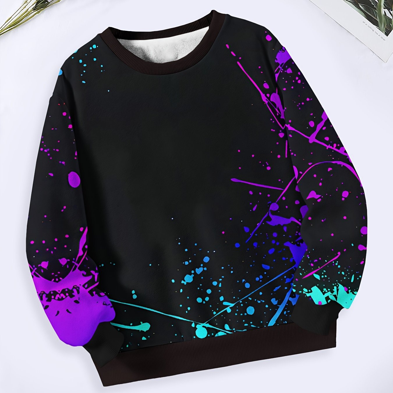 Tie Dye Graffiti Print Crew Neck Sweatshirt Long Sleeve Pullover for Sports