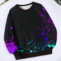 Tie Dye Graffiti Print Crew Neck Sweatshirt Long Sleeve Pullover for Sports