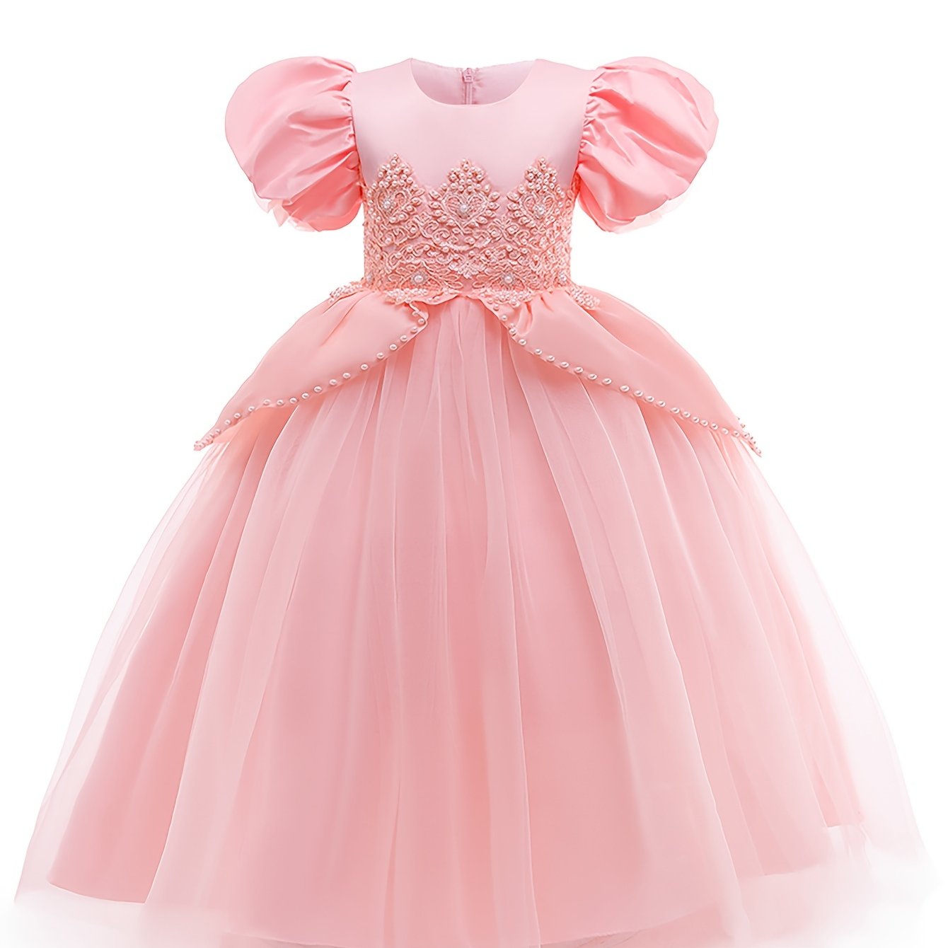 Girl's Fairy Tale Character Cosplay Costume Embroidered Puff Sleeve Mesh Dress