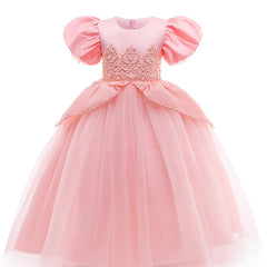 Girl's Fairy Tale Character Cosplay Costume Embroidered Puff Sleeve Mesh Dress