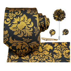 Classic Business Men's Tie Set Solid Corsage Silk Hankey Cufflinks Clip