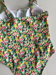 Boho Swimsuit Floral Print Ruched One Piece Swimsuit