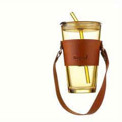 450ml Straw Glass Cup with Lids & Holder - Portable Water Cup