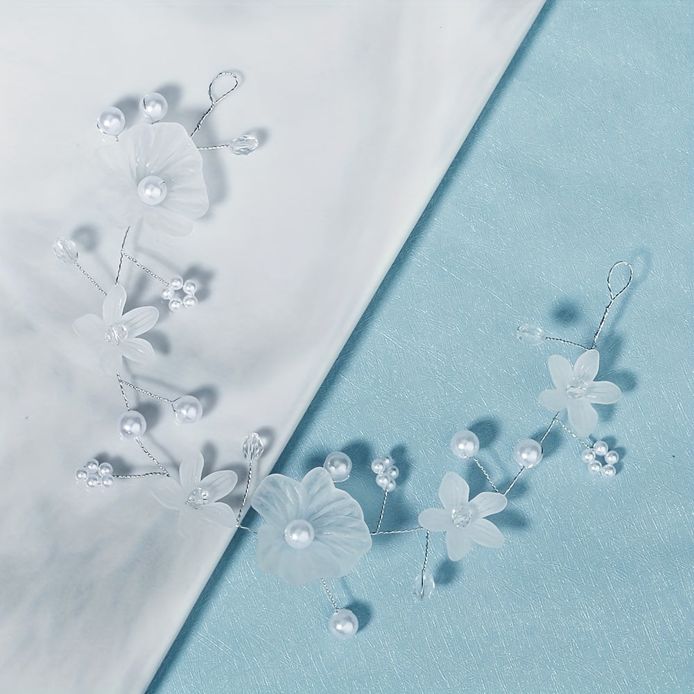 Flower & Pearl Decor Hair Band Headband Bridal Wedding Headwear