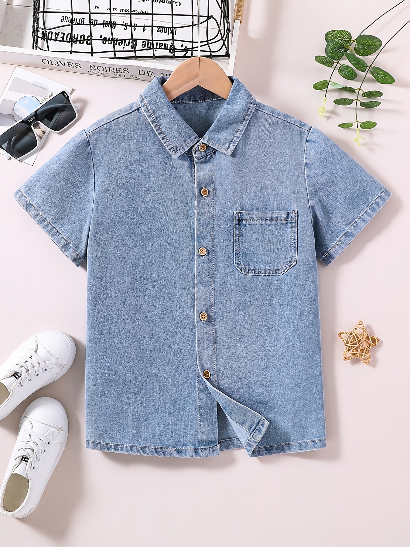 Boys Denim Top Casual Short Sleeve Shirt Summer Clothes