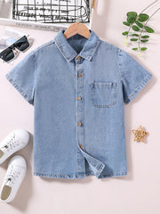 Boys Denim Top Casual Short Sleeve Shirt Summer Clothes
