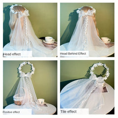 Bridal Veil Lace Bow Faux Pearl Accents for Weddings