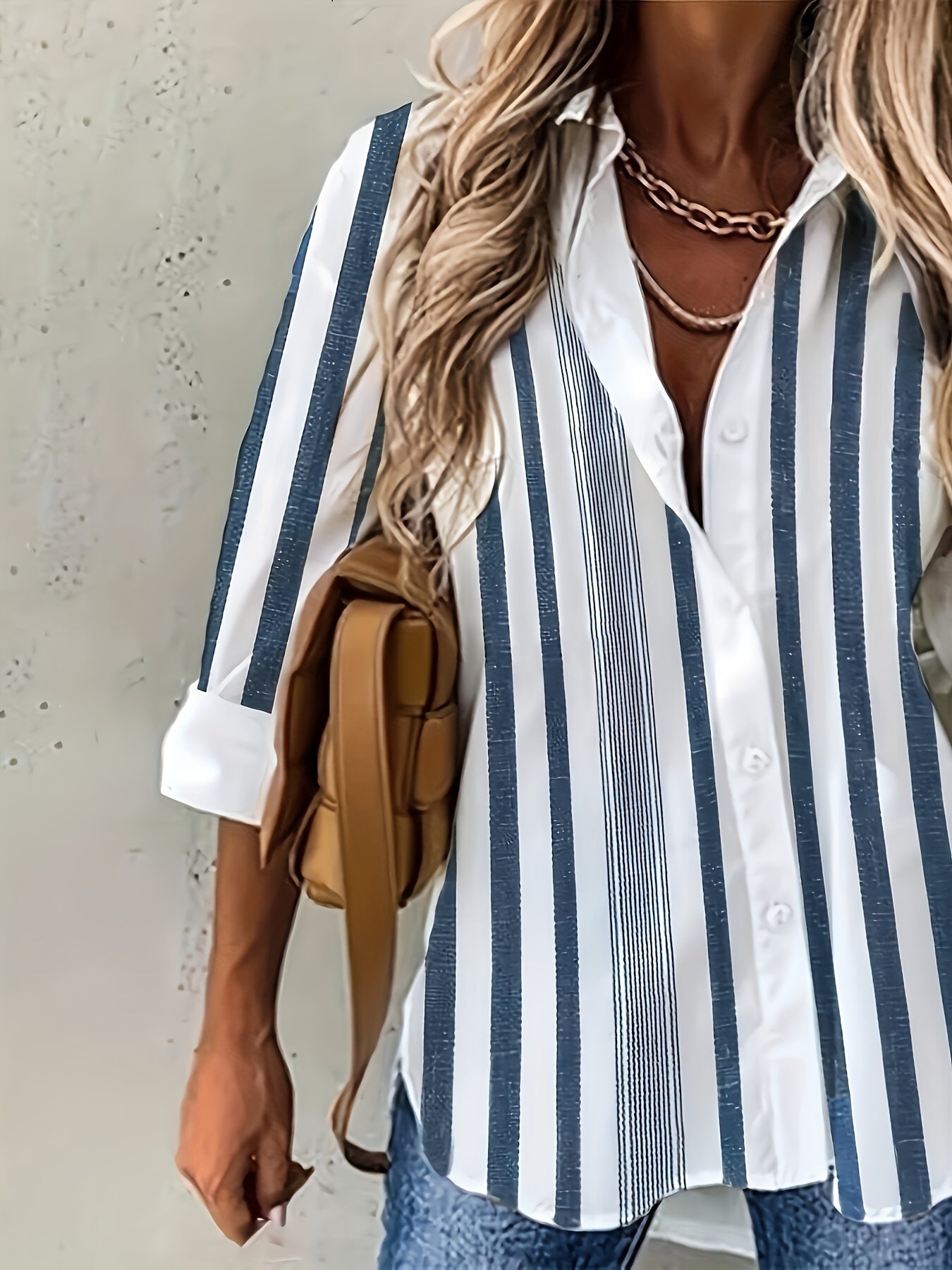 Stripe Print Button Up Long Sleeve Top