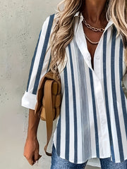 Stripe Print Button Up Long Sleeve Top
