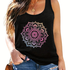Floral Print Crew Neck Plus Tank Top