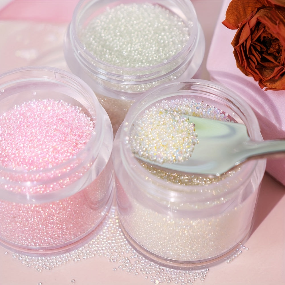 3Pcs Clear Crystal Glass Nail Decoration Balls Mini 3D Caviar Beads Charms