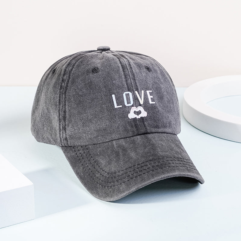 Love Print Washed Baseball Cap Casual Sun Hats Unisex Dad Hat