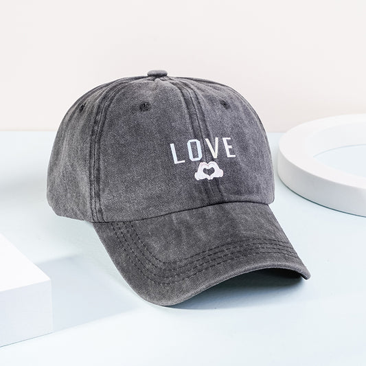 Love Print Washed Baseball Cap Casual Sun Hats Unisex Dad Hat