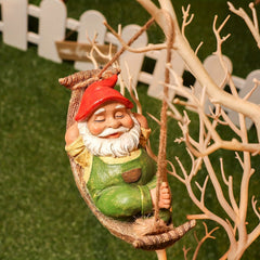 Sleepy Gnome in Swing Hammock Garden Decoration - Outdoor Resin Statues