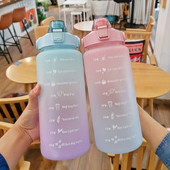 2000ml Gradient Frosted Water Bottle with Scale for Sports Travel Fitness