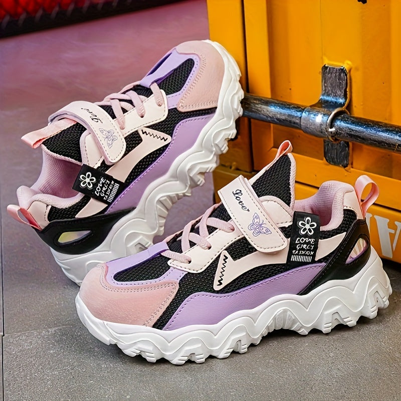 Girls' Low Top Mesh Sneakers Hook And Loop Fastener Lightweight Anti Slip Shoes