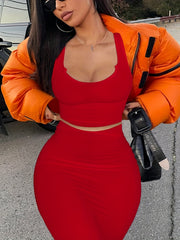 Sexy 2pc Set Scoop Neck Tank Top & Maxi Skirt Women's Outfit