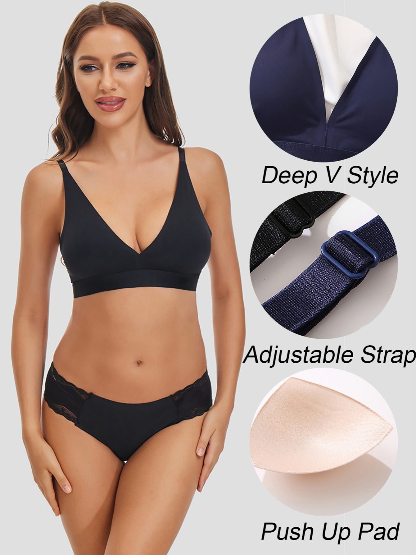 2pcs Wireless Padded Bras Stretch Comfy Breathable Women's Lingerie