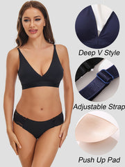 2pcs Wireless Padded Bras Stretch Comfy Breathable Women's Lingerie